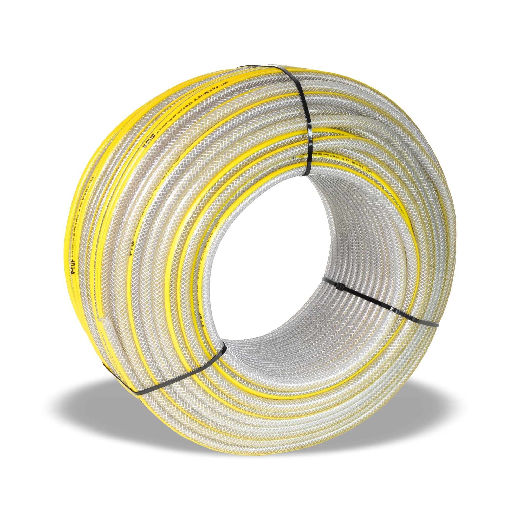 V-TUF yellow stripe clear braided 30m 1/4 inch low pressure chemical hose coil A0.3014