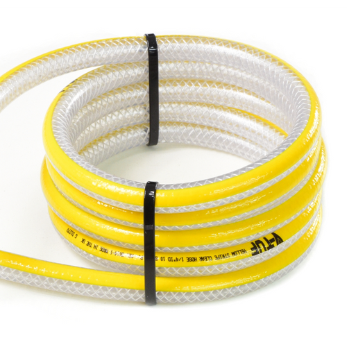 HOSE - V-TUF YELLOW STRIPE CLEAR 1/4" (6mm) Ø LOW PRESSURE CHEMICAL HOSE (Per metre) - A0.3014-1M