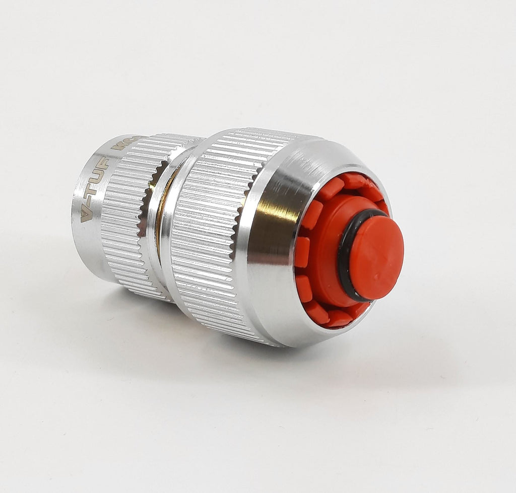 V-TUF B1.234V KCQ auto stop coupler side view showing 3/4 inch hose entry and stop valve