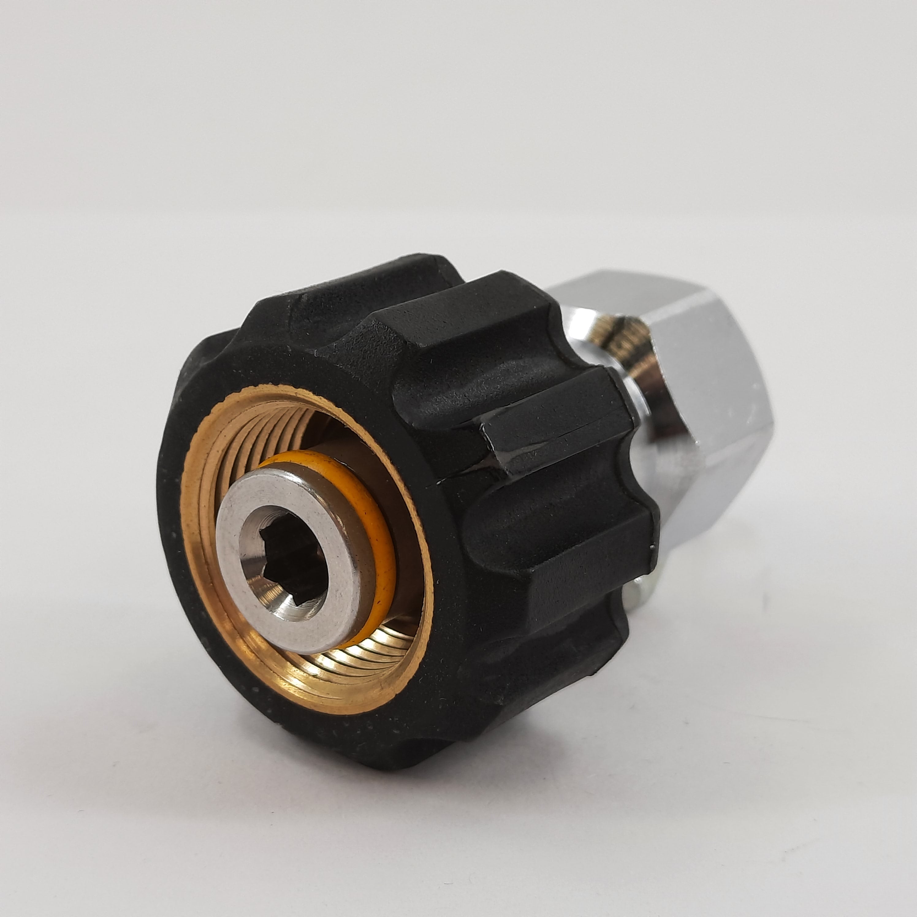V-TUF M22 female to 3/8 inch female screw coupling B14.1013, brass adaptor fitting