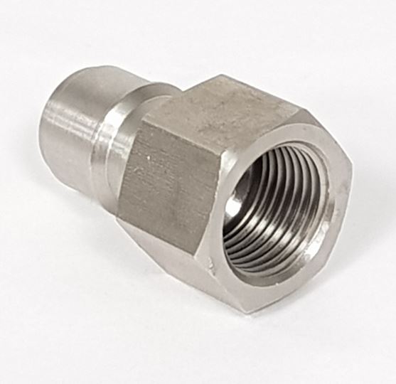 V-TUF B14.91102 TSQ stainless plug close-up showing 1/2F thread and probe body