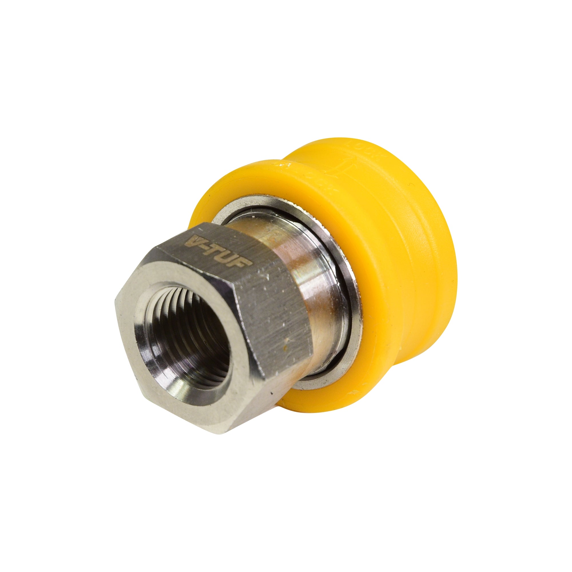 V-TUF B14.9180SS coupling angle view showing yellow colour coding and thread detail