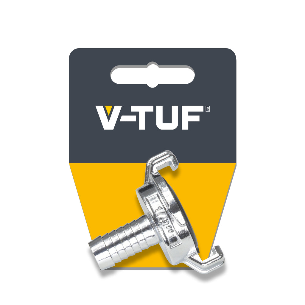 V-TUF B16.012 GKC coupling 1/2 hose tail close-up showing barbed tail and locking collar