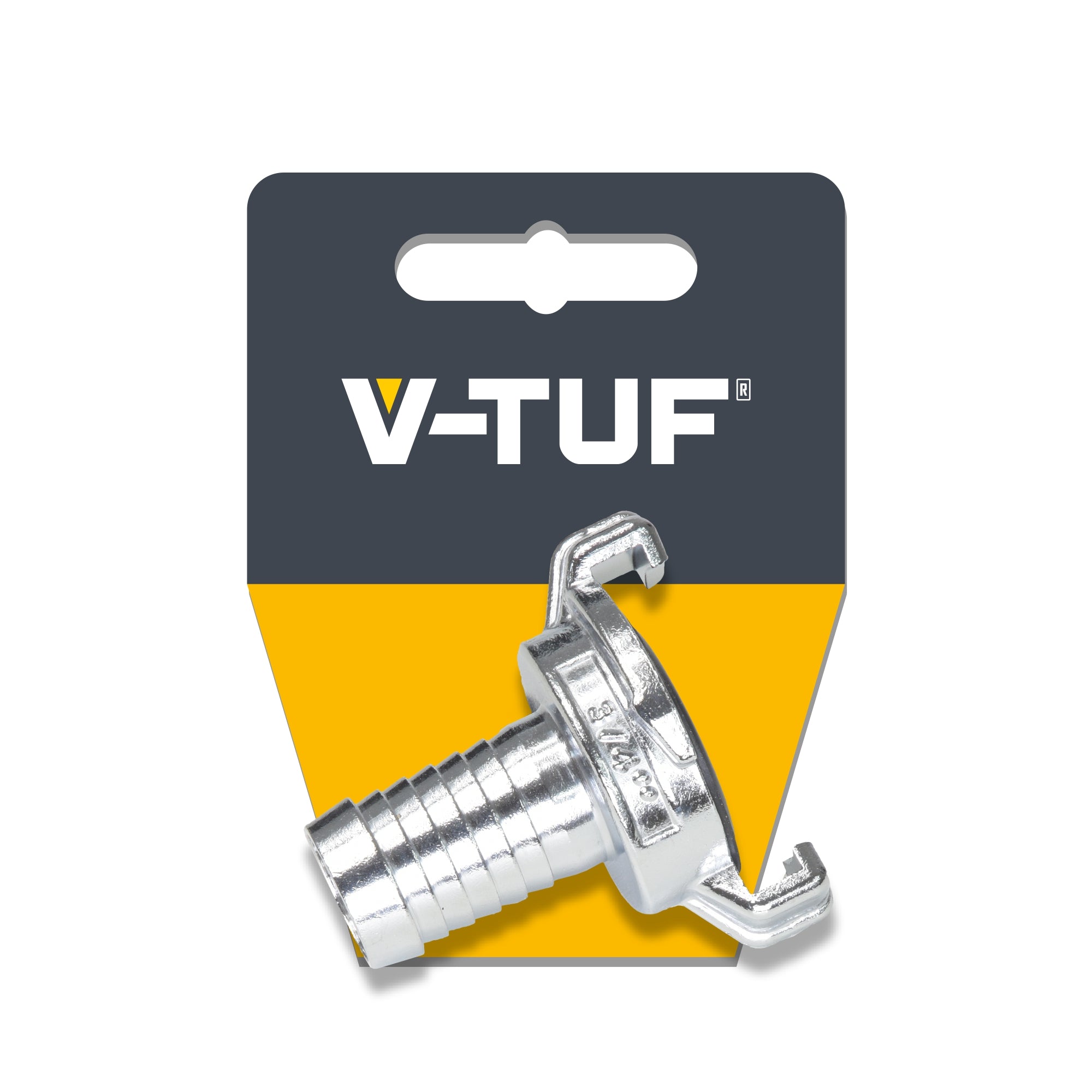 V-TUF B16.034 GKC coupling 3/4 hose tail close-up showing barbed tail and push-fit body