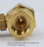 V-TUF adjustable chemical injector side view showing adjustment knob and port connections