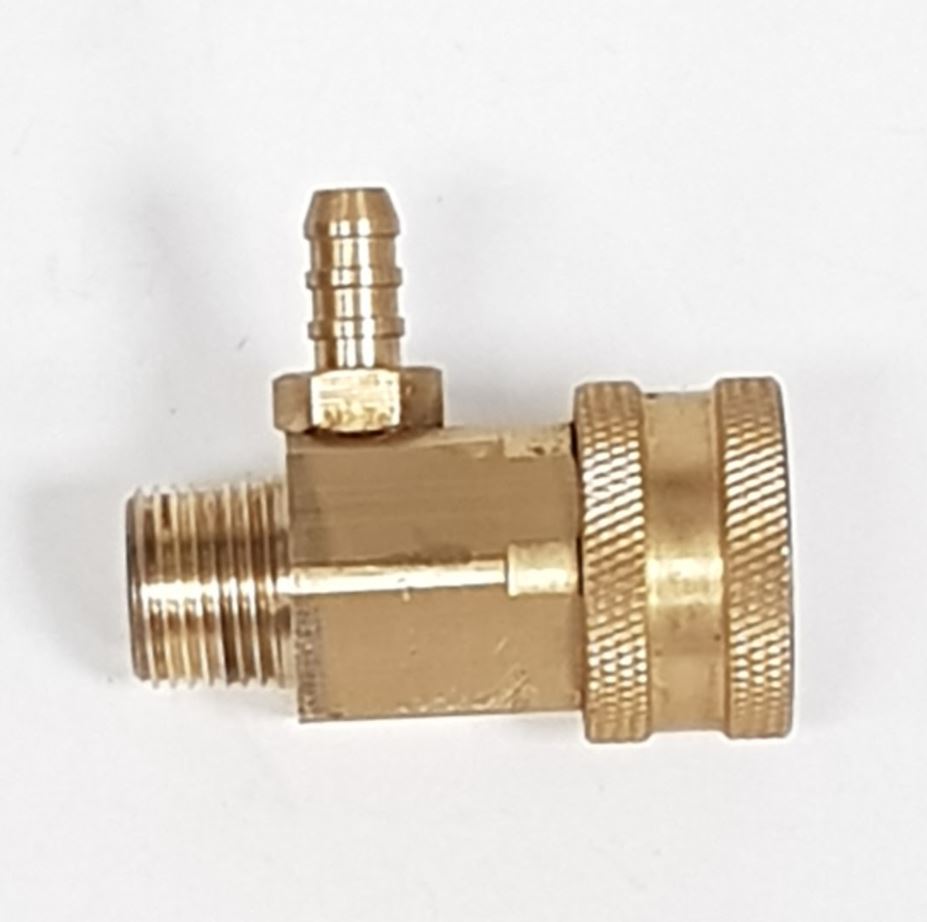 V-TUF B19.2187MSQ chemical injector side view showing 3/8M BSP inlet and MSQ outlet