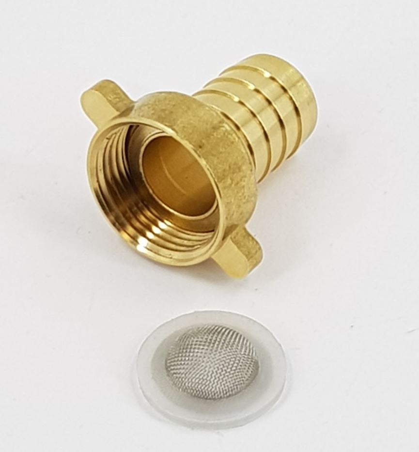 V-TUF B2.3434FILT brass filter hose tail close-up showing mesh filter element