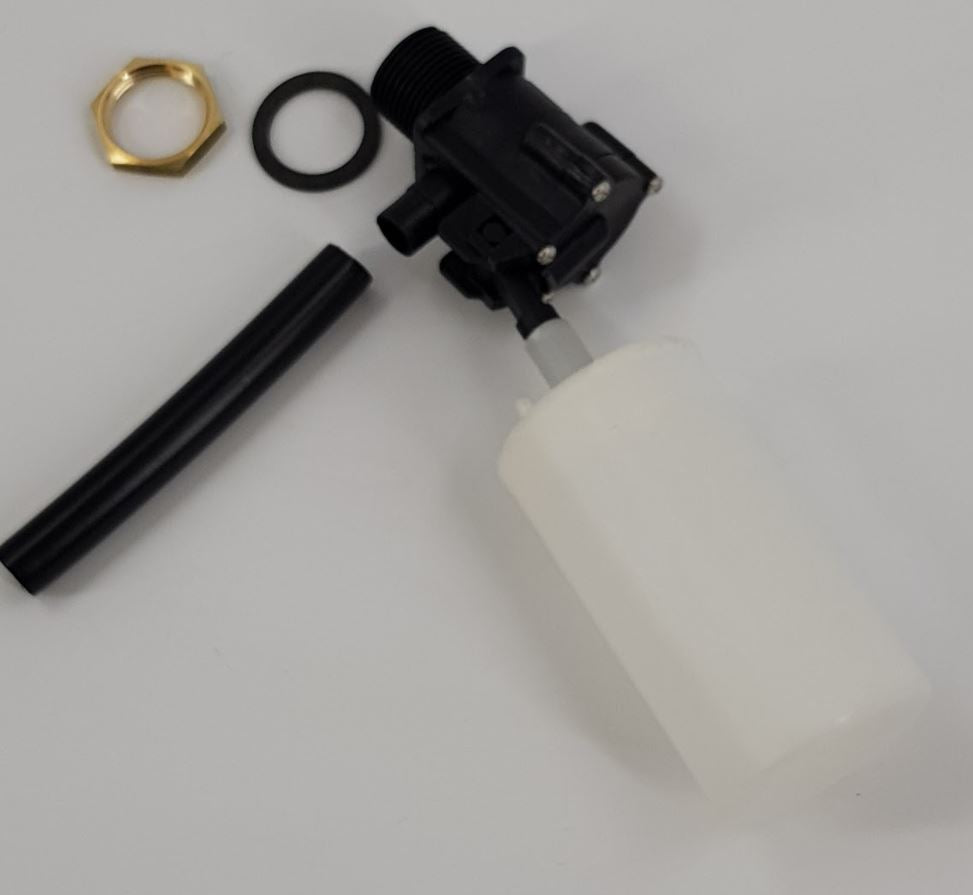 V-TUF B5.034 float valve side view showing float arm and 3/4 inch male inlet connection