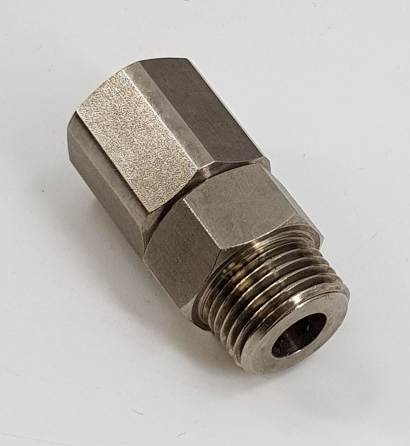 V-TUF B5.312C stainless swivel close-up showing rotating body and BSP thread ends