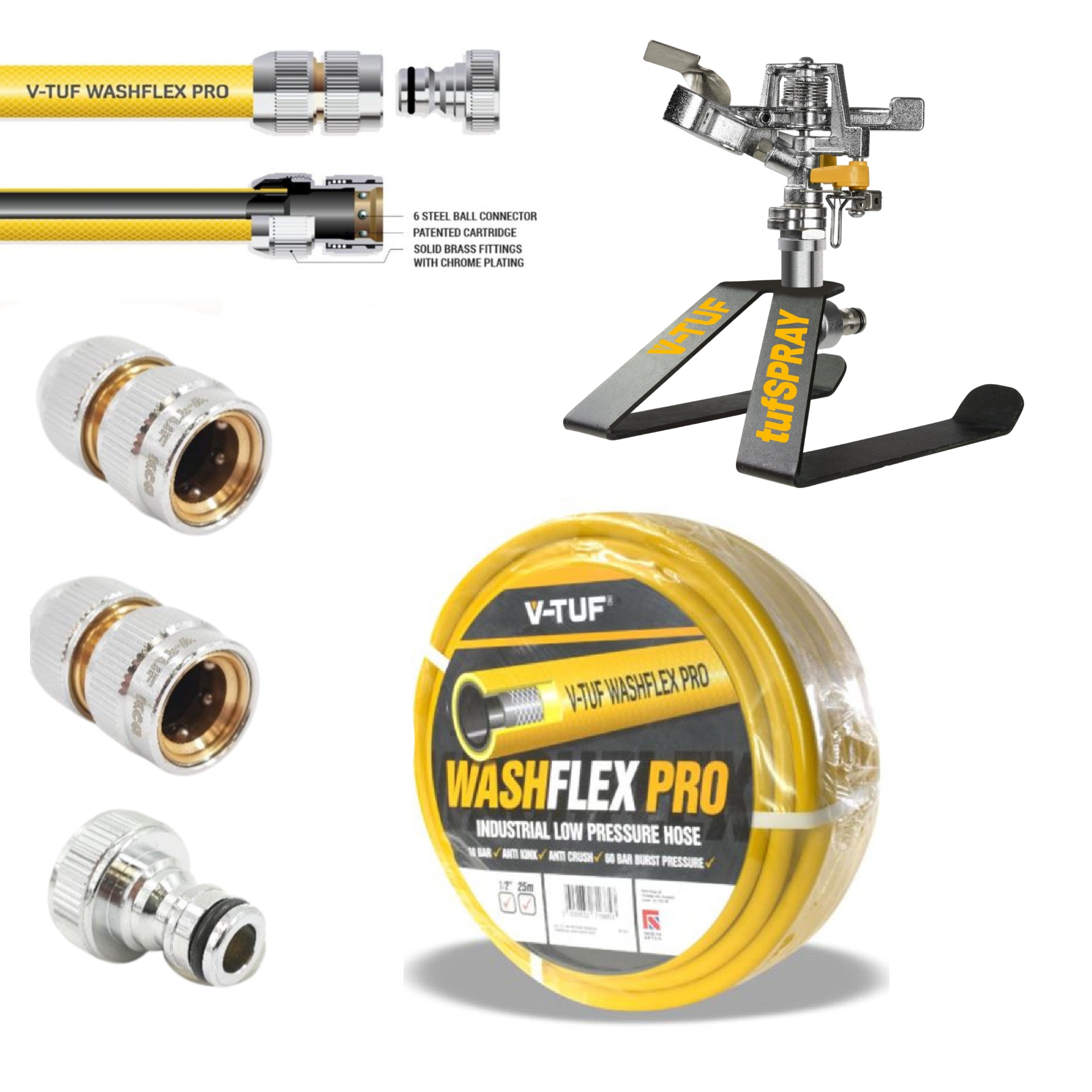 V-TUF 25m 1/2 inch WASHFLEX PRO hose BF1225-KIT2 with KCQ coupling and irrigation kit
