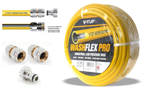 V-TUF 50m 1/2 inch 10 Bar WASHFLEX PRO water supply hose BF1250-KIT1 with KCQ couplings