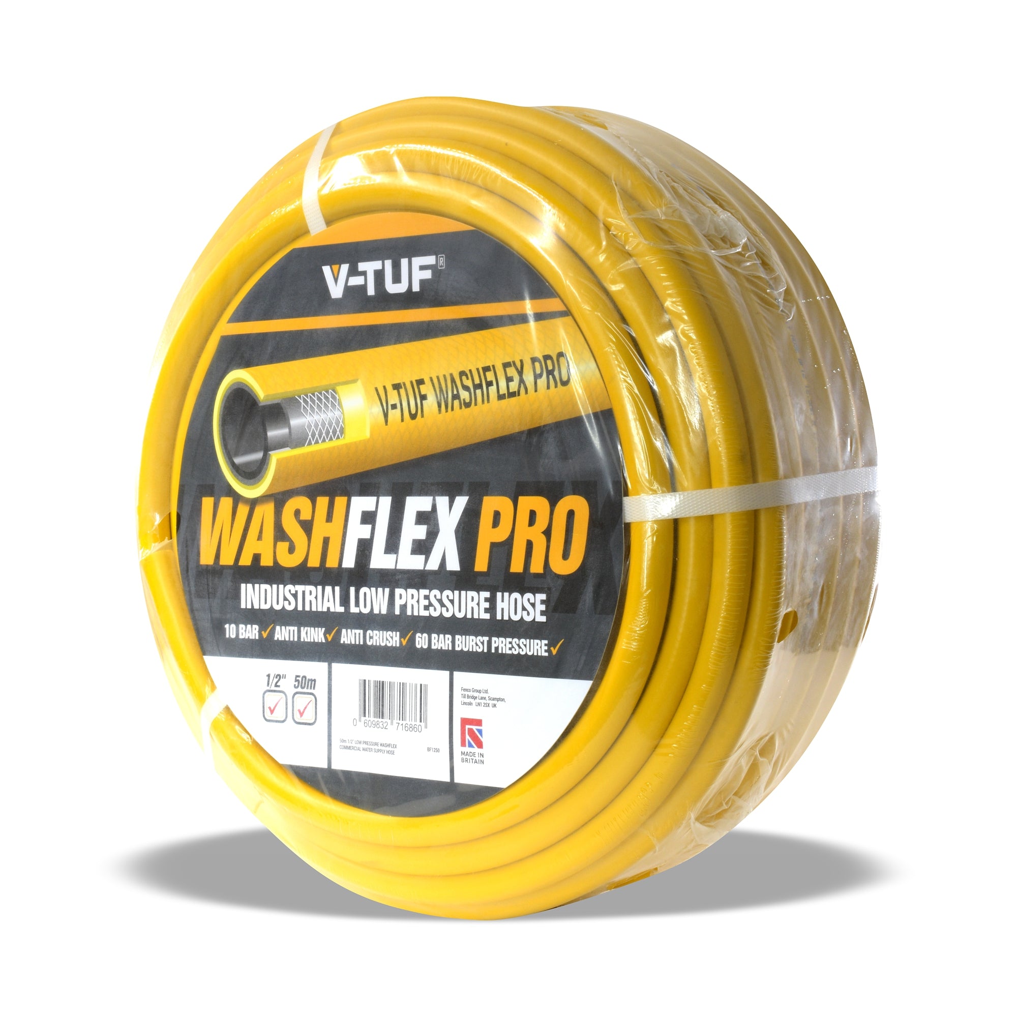 V-TUF WASHFLEX PRO 50m water supply hose BF1250, blue anti-kink hose coiled on reel
