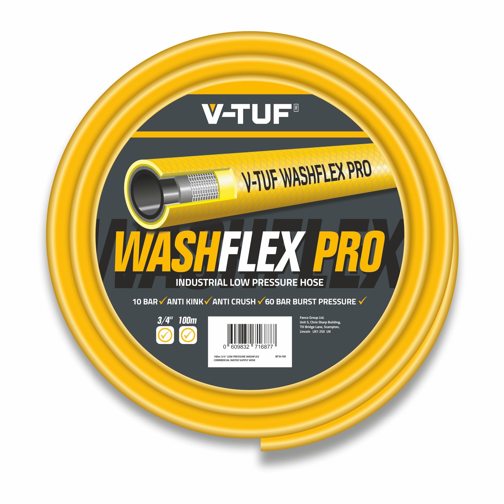 V-TUF 100m 3/4 inch 10 Bar WASHFLEX PRO water supply hose BF34100, full drum coil