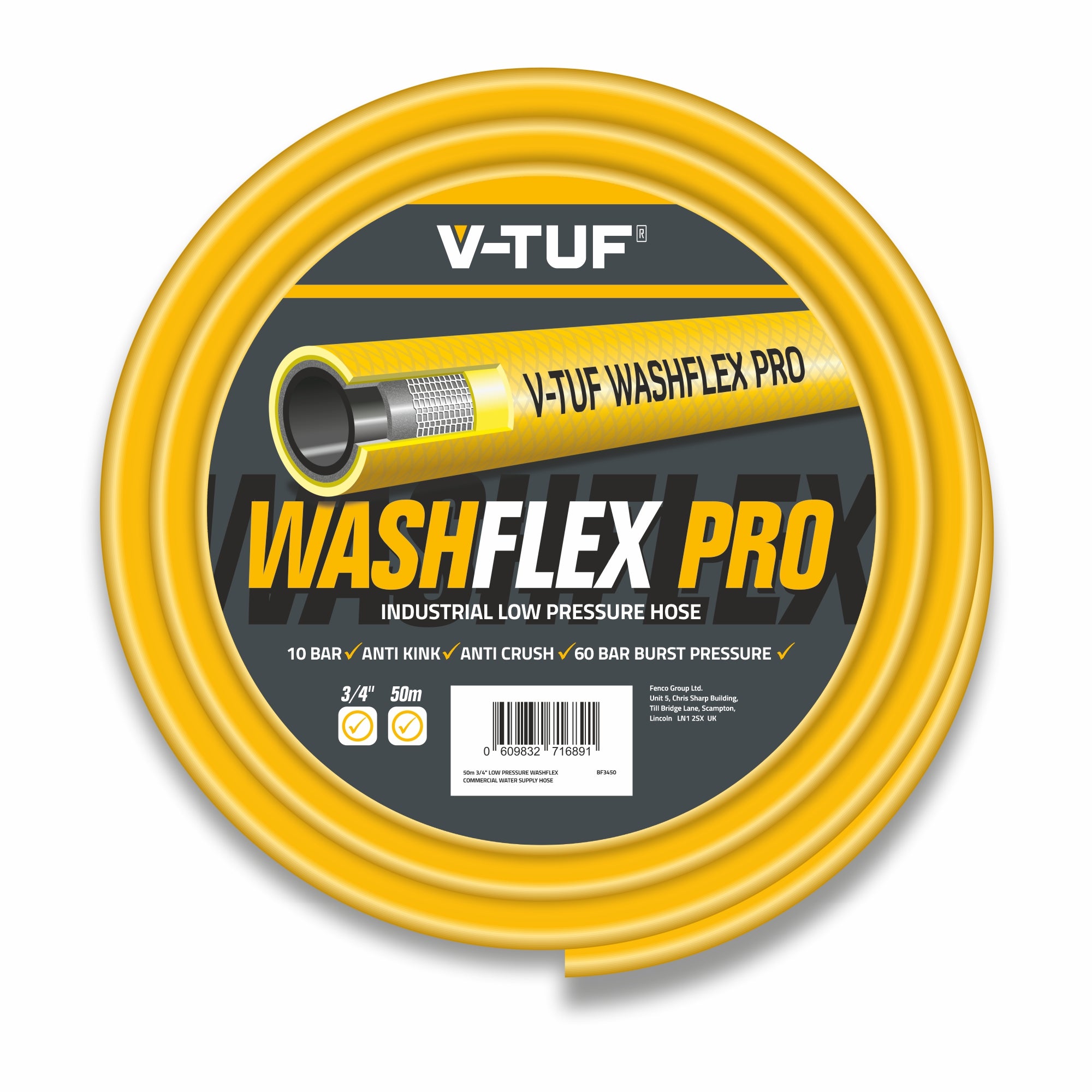 V-TUF 200m 1/2 inch 10 Bar WASHFLEX PRO water supply hose BF12200, full coil view