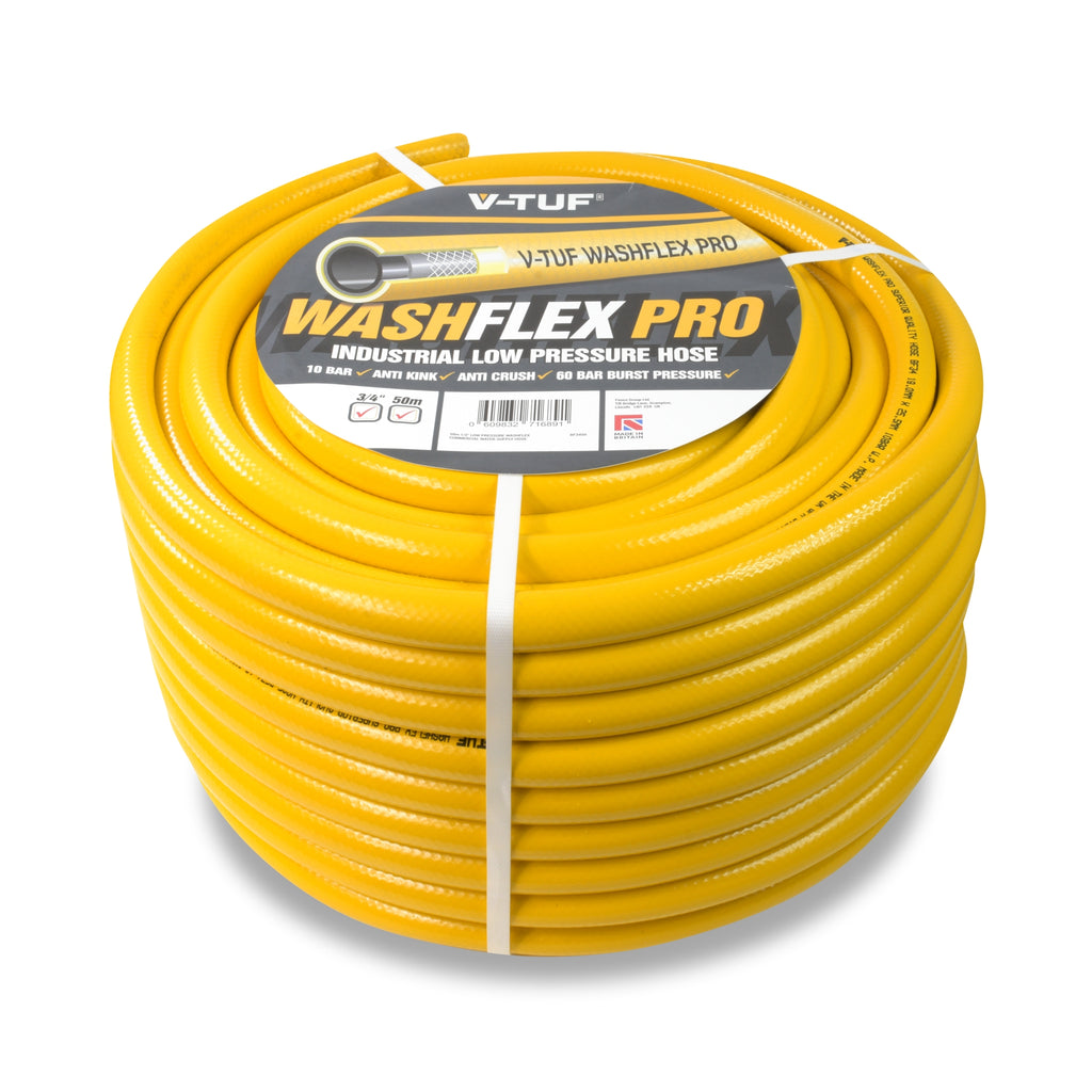 V-TUF BF12200 water supply hose close-up showing 1/2 inch body and end fitting detail