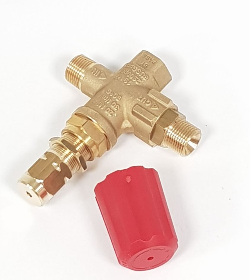 V-TUF C0.000R VRS unloader 200 Bar angle view showing body, knob and inlet port