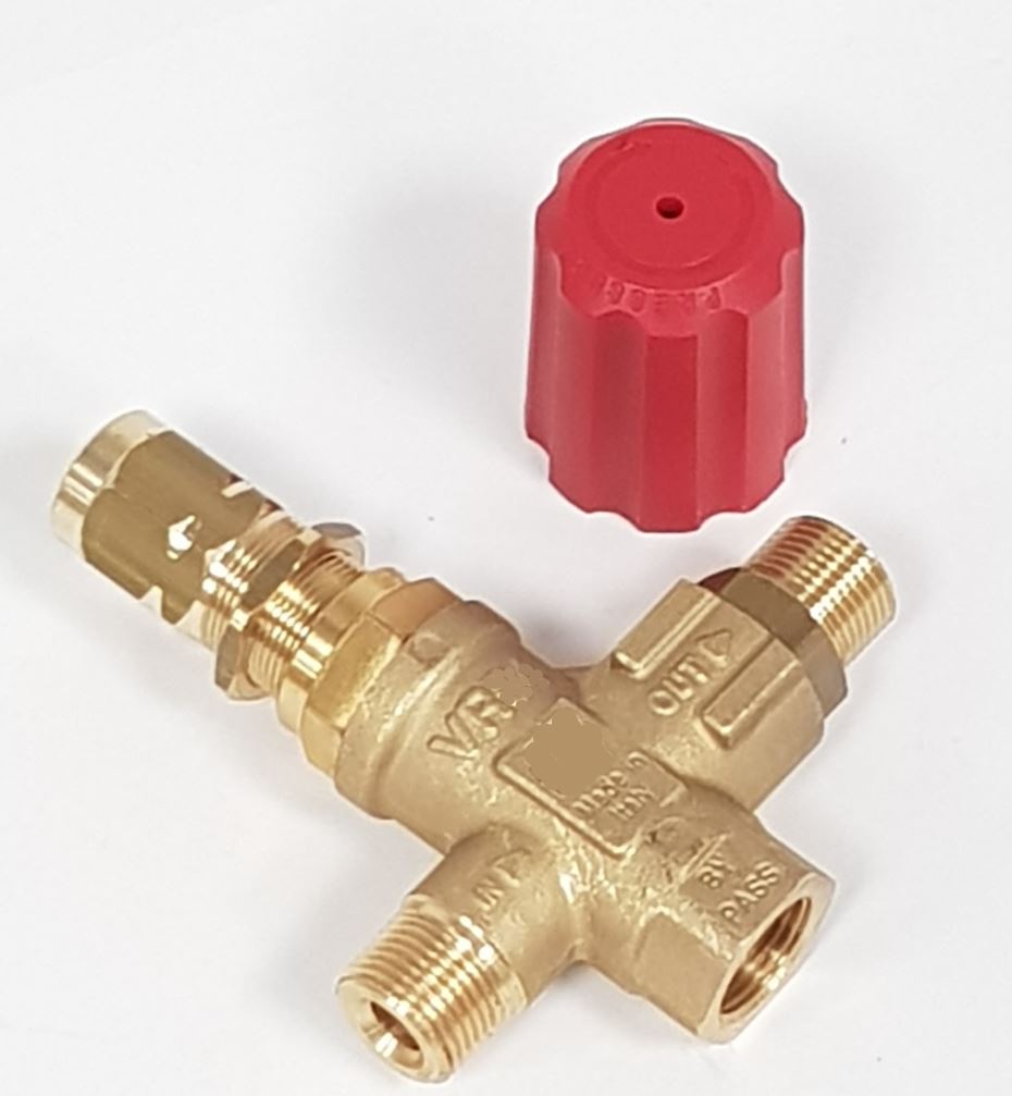 V-TUF unloader 4 red knob C0.000R rear view showing bypass outlet and pressure adjustment