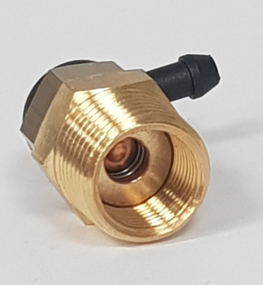 V-TUF C2.012 thermal discharge valve close-up showing wax element and outlet port