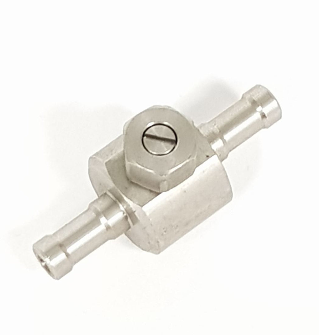 V-TUF C5.010 inline metering valve close-up showing adjustment needle and hose tail