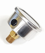 V-TUF C6.124 pressure gauge side view showing stainless body and 1/4M back entry