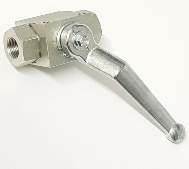 V-TUF C7.038L ball valve side view showing long handle and 3/8F thread connections