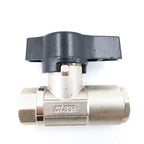 V-TUF C7.038 HP ball valve side view showing lever handle and nickel plated body