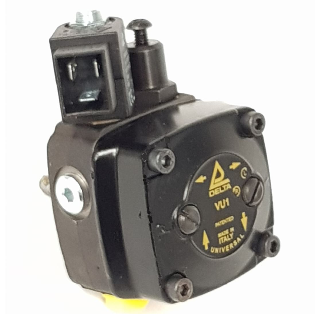 V-TUF D1.033 110V DEL fuel pump close-up showing 8mm shaft end and outlet port