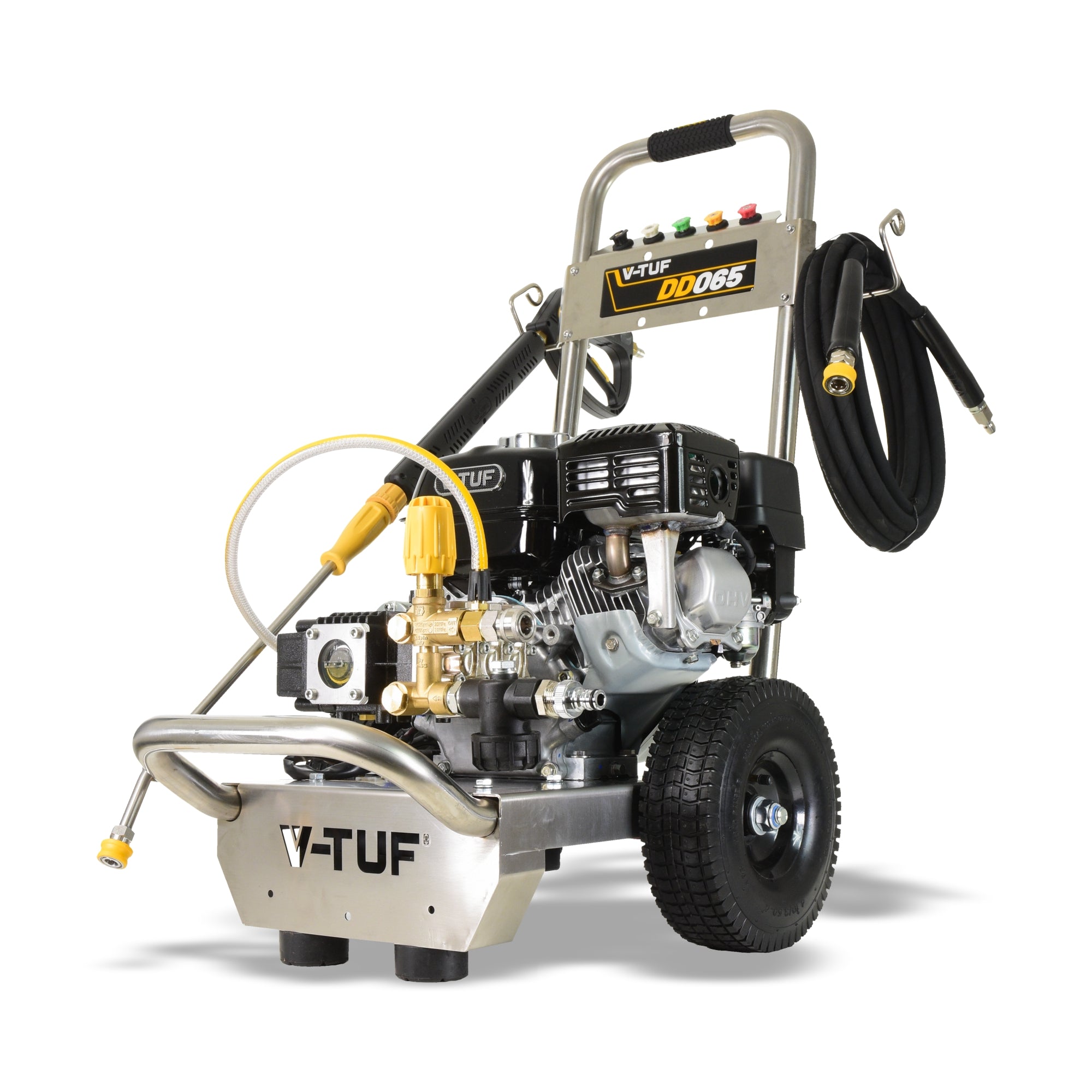 V-TUF DD065SSE 160 Bar 13.2L/min Honda 6.5HP petrol stainless frame electric start, front view