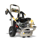 V-TUF DD065SSE rear view showing stainless frame, water inlet and electric start battery