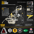 V-TUF DD080 petrol pressure washer side view showing Honda 9HP engine and pump unit