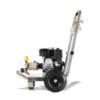 V-TUF DD080 pressure washer rear view showing water inlet, detergent tank and axle