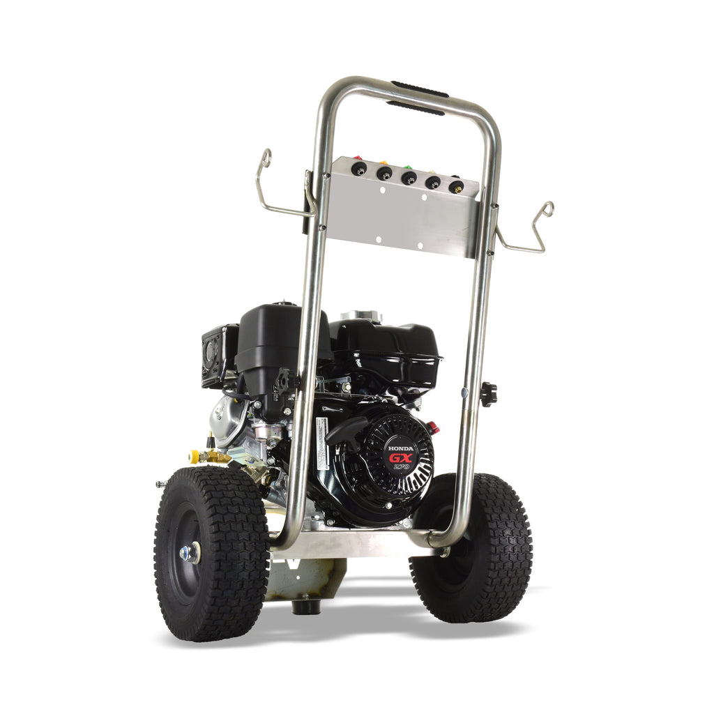 V-TUF DD080 pressure washer full kit showing machine, hose, gun and lance accessories
