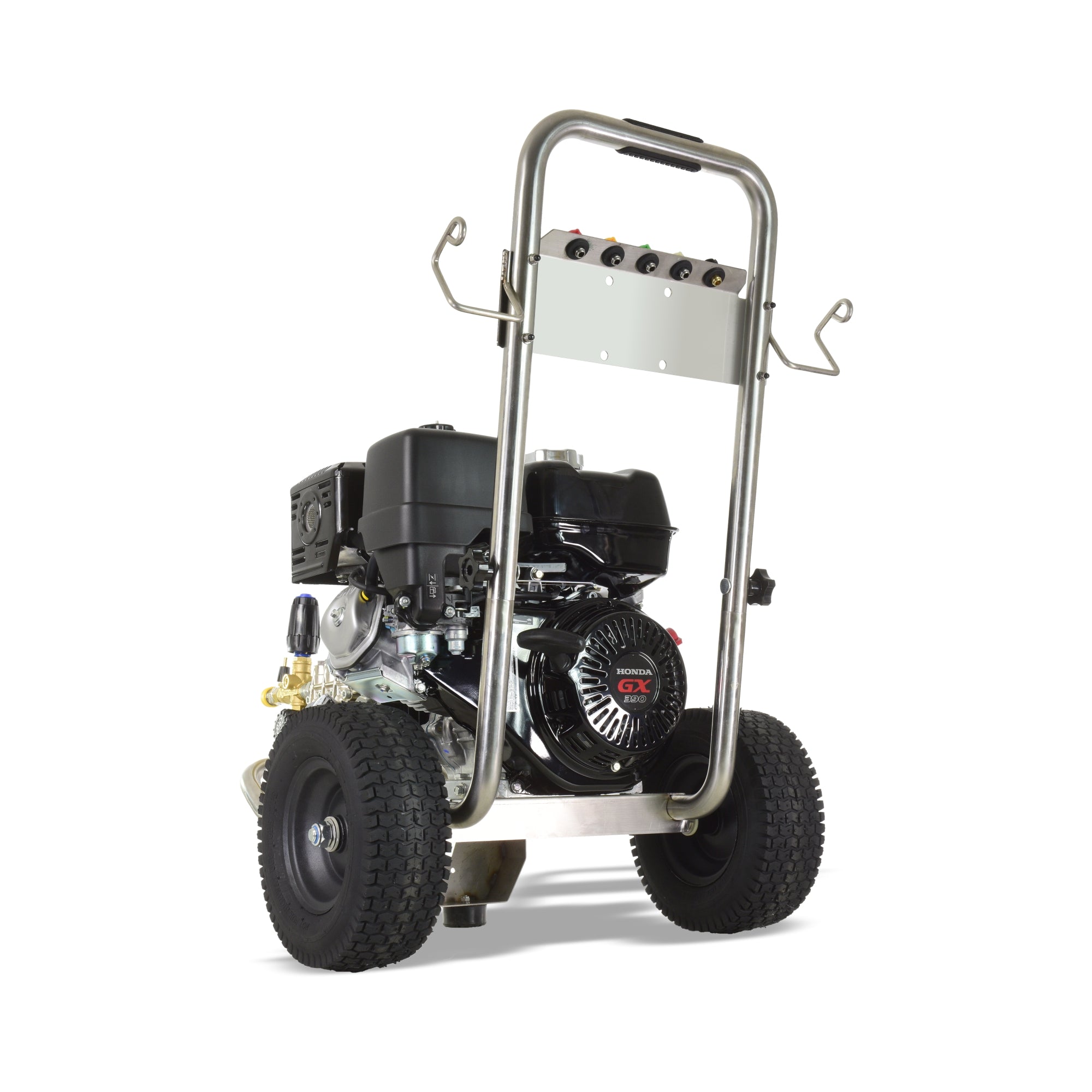 V-TUF DD130 pressure washer spec plate showing 300 Bar max, 250 Bar WP and 15L/min
