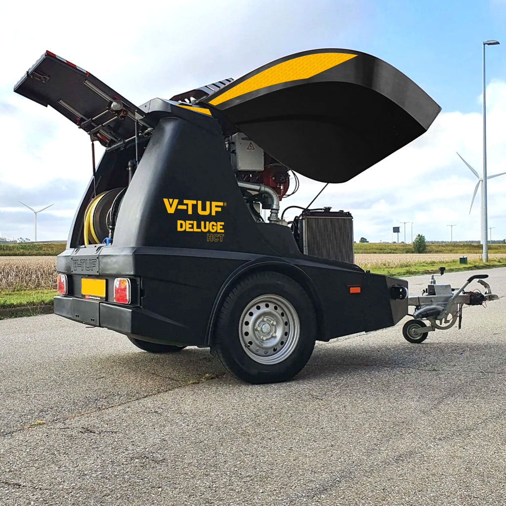 V-TUF DELUGE500HCTXM30015 side view showing 500L tank, hot box burner and Yanmar engine