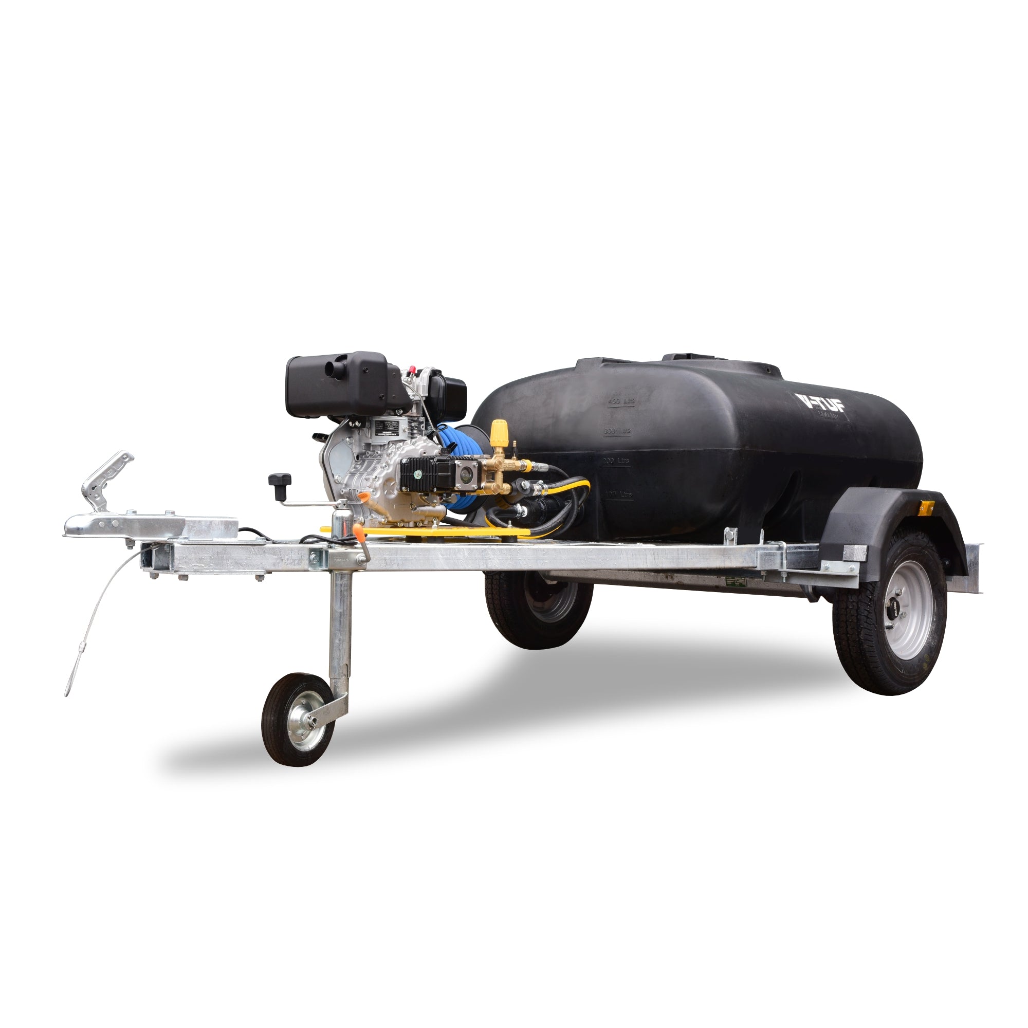 V-TUF DELUGE 500L highway trailer bowser DELUGE500HWTDD065 6.5HP Honda 165 Bar 13L/min, front view