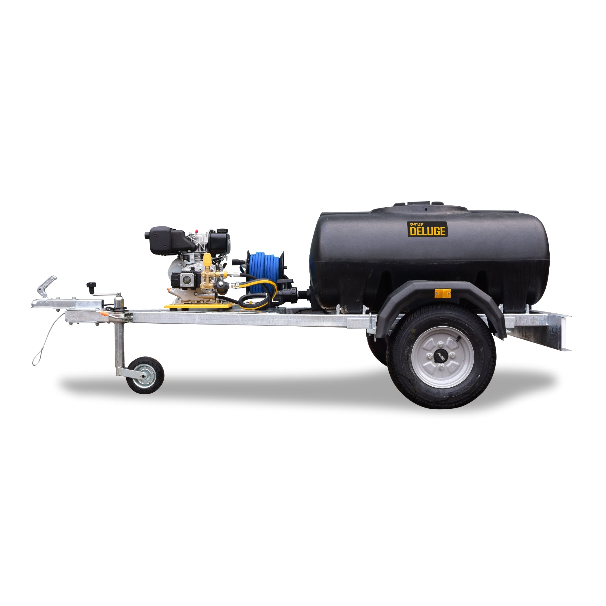V-TUF DELUGE 500L highway trailer bowser rear view showing tank outlet and trailer coupling