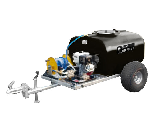 V-TUF DELUGE700ATVGB130 13HP Honda gearbox driven 700L bowser pressure washer 250 Bar, front view