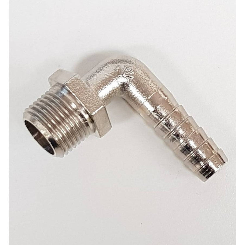 90 DEG EKgOW NICKEL PLATED BRASS HOSE TAIL 1/2"M 1/2" TAIL - EMH08/08