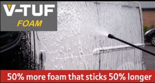 V-TUF 1000mm red foam lance OPF041R with quick release inlet, in-use applying foam