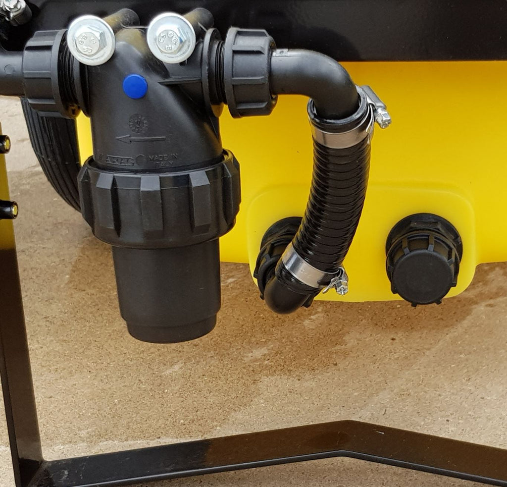 V-TUF FRAME4-BIO close-up showing recycled plastic tank fittings and outlet valve