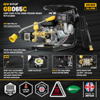 V-TUF GB065C carry frame washer side view showing Honda GX200 engine, gearbox and pump