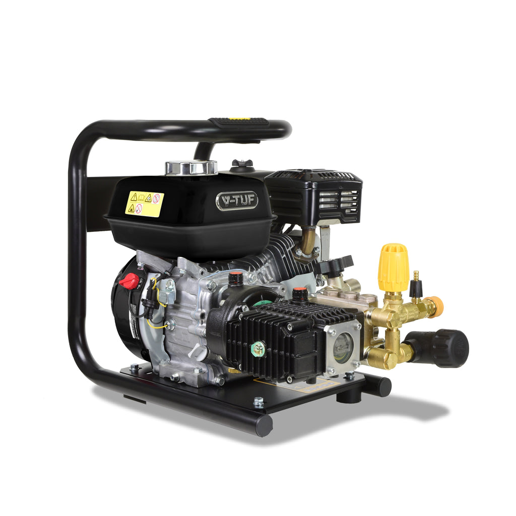 V-TUF GB065C angle view showing carry frame, gearbox pump and outlet connections