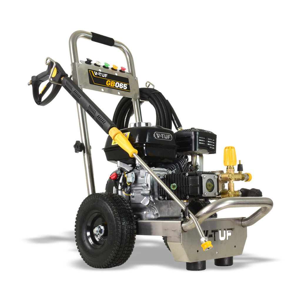 V-TUF GB065SSE side view showing Honda GX200 engine, electric start and stainless frame