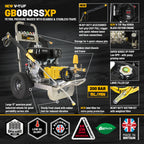 V-TUF GB080XP side view showing Honda GX270 engine, gearbox and XP pump assembly