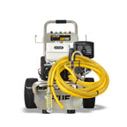 V-TUF GB110SSE angle view showing stainless frame, hose reel and electric start