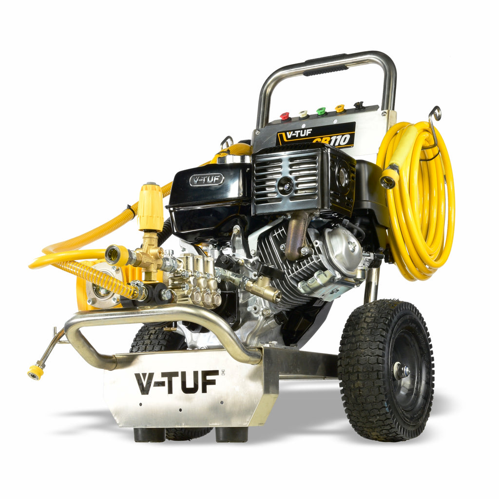 V-TUF GB110XP 13HP Honda gearbox pressure washer with XP pump and XP hose gun lance, front view