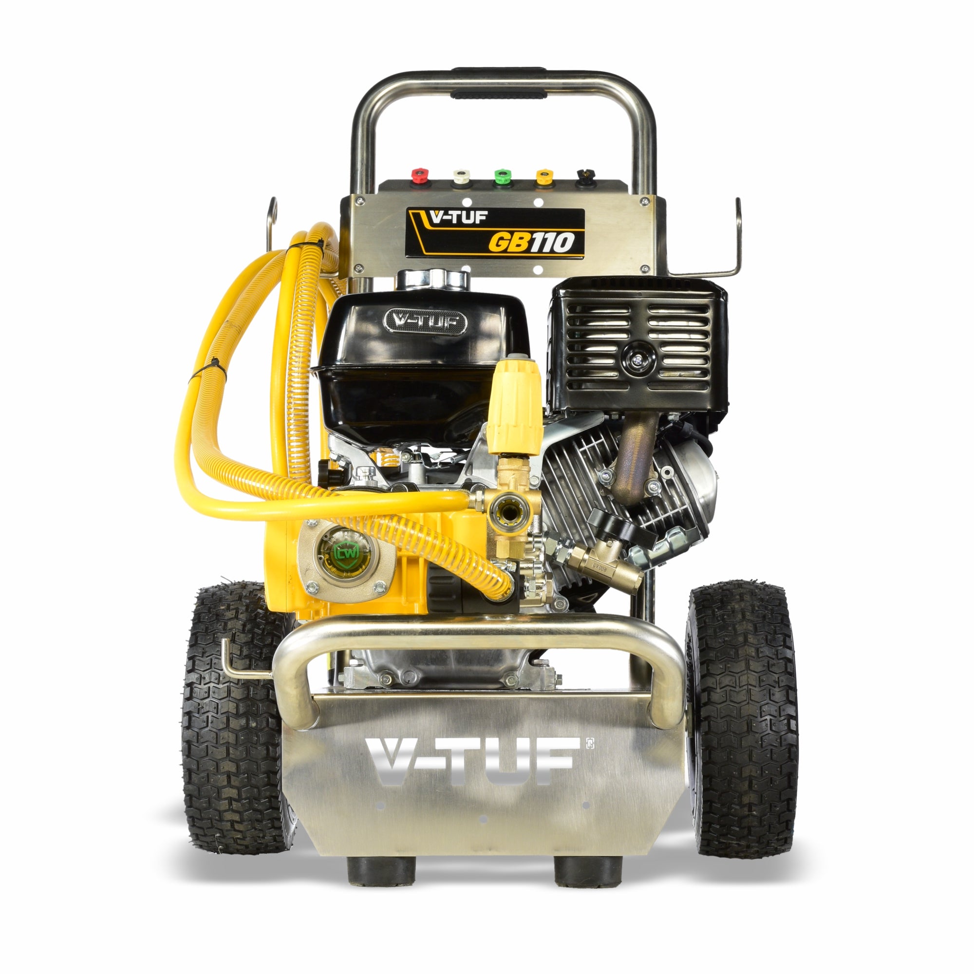 V-TUF GB110XP angle view showing stainless frame, XP hose and gun assembly