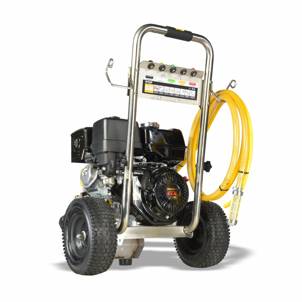 V-TUF GB110XP rear view showing water inlet, fuel tank and XP lance storage