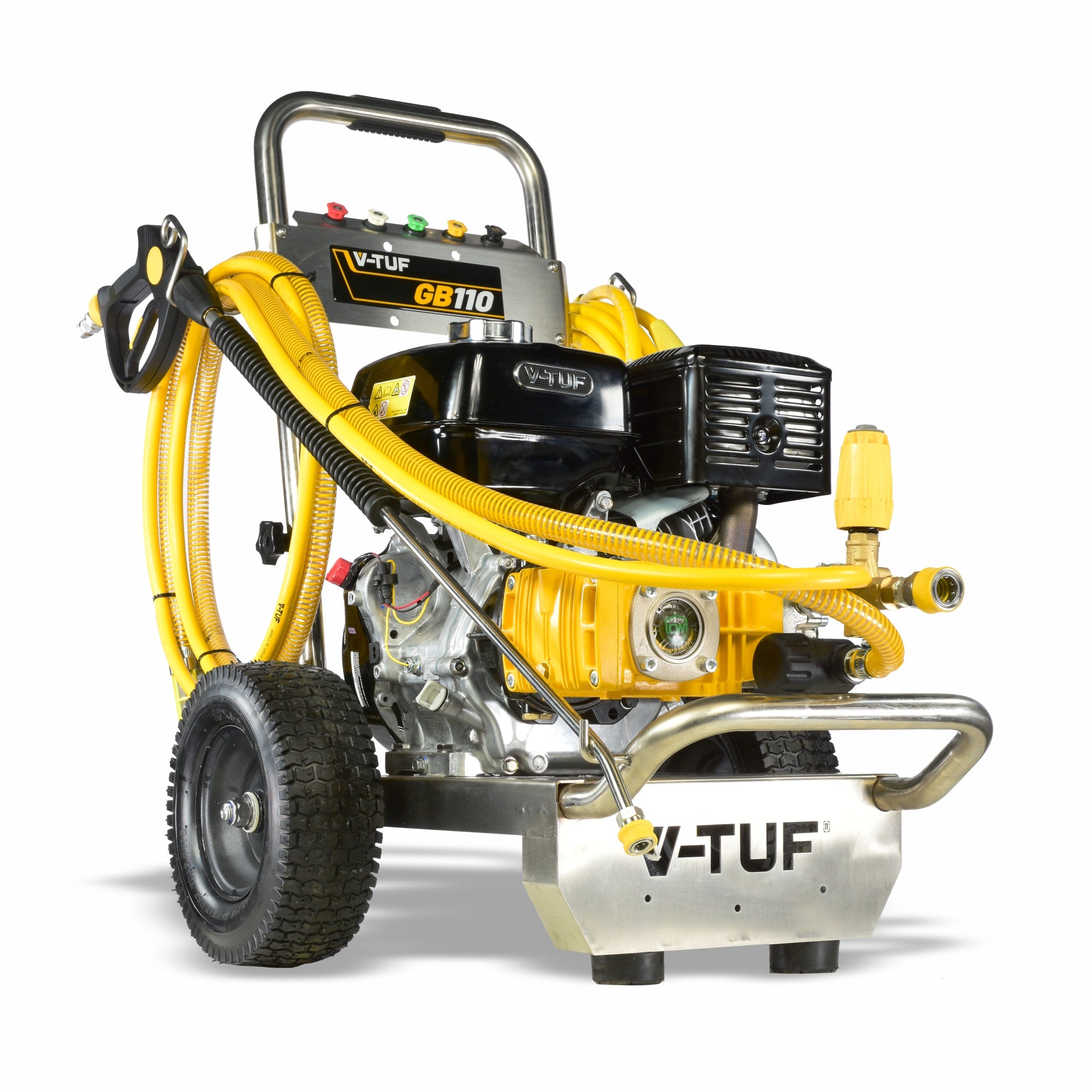 V-TUF GB110XP side view showing Honda GX390 engine, gearbox and XP pump