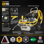 V-TUF GB110 gearbox washer in use showing 200 Bar 21L/min pressure washing output